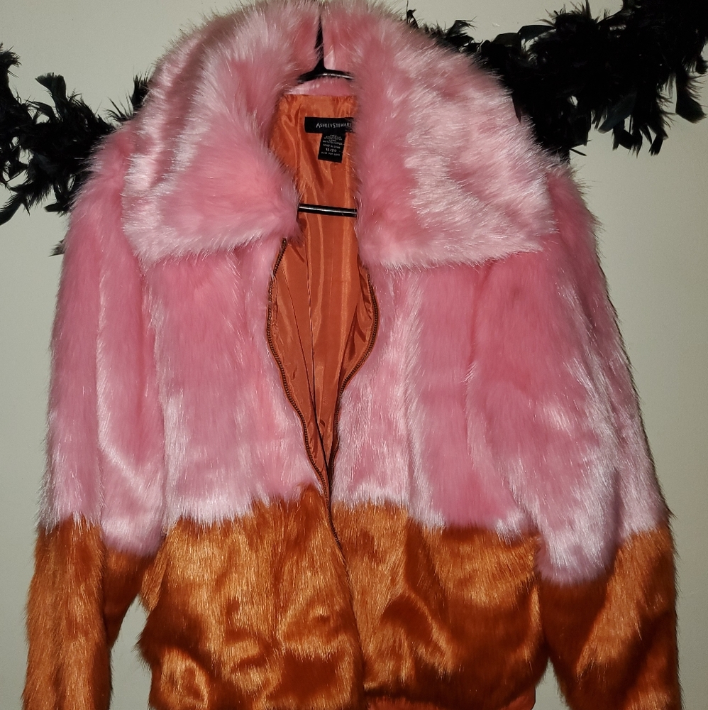 Faux two colored fur coat